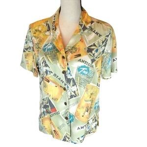 Vintage Island Traders Short Sleeve Button Down Tropical Rayon Shirt, Small